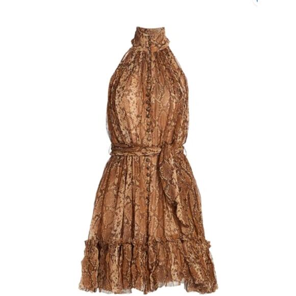 ZIMMERMANN Wild Botanica Smock Dress In Gold Python Size 6 - Picture 10 of 14